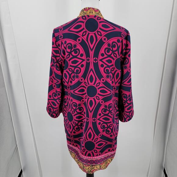 Chico's Reversible Kimono Womens Medium Pink Blue Gold Mixed Print Open Front - Picture 2 of 14
